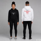 Der Weihnachtsmann kommt nur einmal im Jahr. Typisch Mann – Hoodie unisex mit Frontprint (Frau, Schwarz) und Backprint (Mann, Weiß)