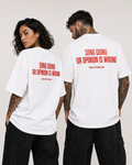 DING DONG UR OPINION IS WRONG – weißes Unisex Oversize Shirt mit rotem Backprint, freches Statement T-Shirt, sarkastisches Streetwear Geschenk