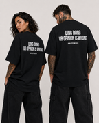 DING DONG UR OPINION IS WRONG – weißes Unisex Oversize Shirt mit rotem Backprint, freches Statement T-Shirt, sarkastisches Streetwear Geschenk