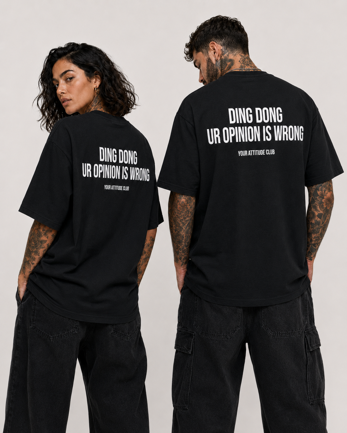 DING DONG UR OPINION IS WRONG – weißes Unisex Oversize Shirt mit rotem Backprint, freches Statement T-Shirt, sarkastisches Streetwear Geschenk
