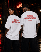 DING DONG UR OPINION IS WRONG – schwarzes Unisex Oversize Shirt mit weißem Backprint, freches Statement T-Shirt, sarkastische Streetwear