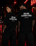 DING DONG UR OPINION IS WRONG – weißes Unisex Oversize Shirt mit rotem Backprint, freches Statement T-Shirt, sarkastisches Streetwear Geschenk