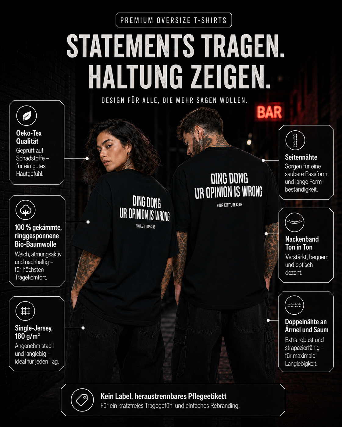 DING DONG UR OPINION IS WRONG – weißes Unisex Oversize Shirt mit rotem Backprint, freches Statement T-Shirt, sarkastisches Streetwear Geschenk