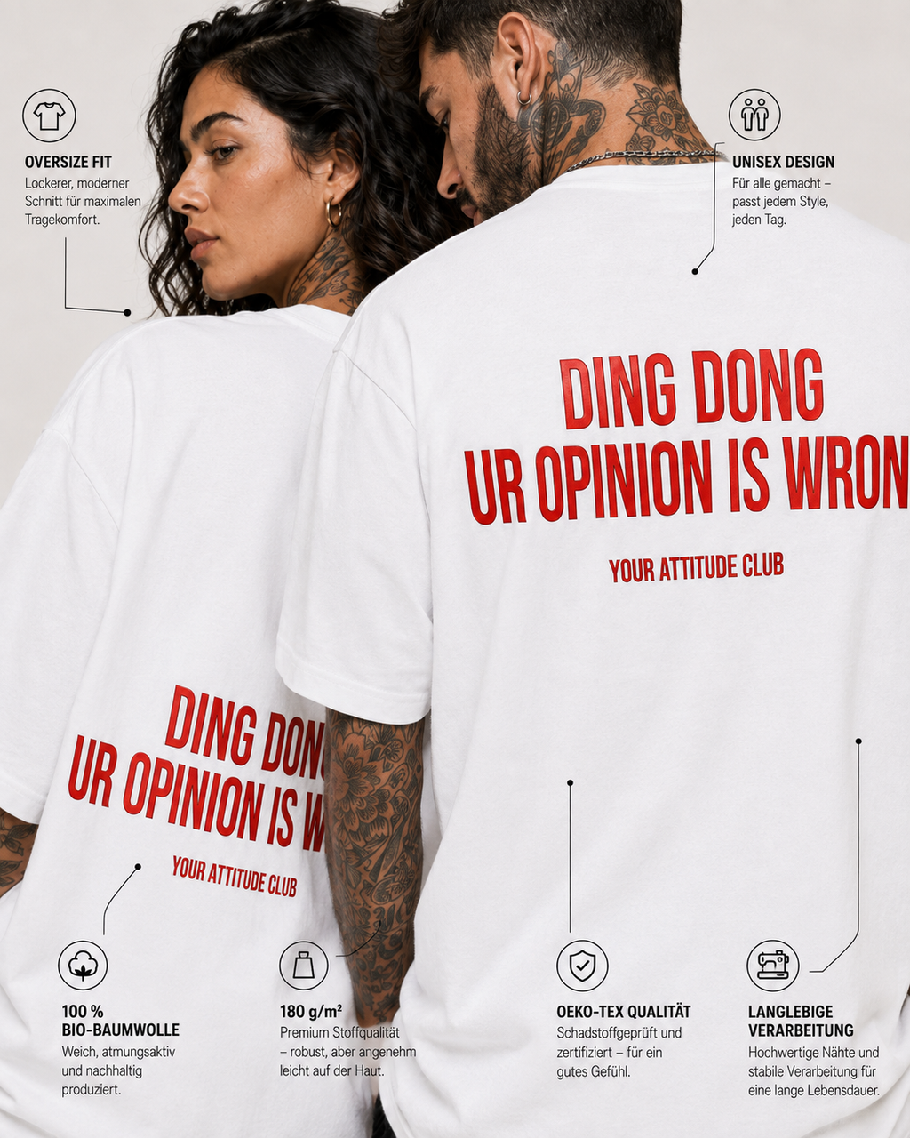 DING DONG UR OPINION IS WRONG – schwarzes Unisex Oversize Shirt mit weißem Backprint, freches Statement T-Shirt, sarkastische Streetwear