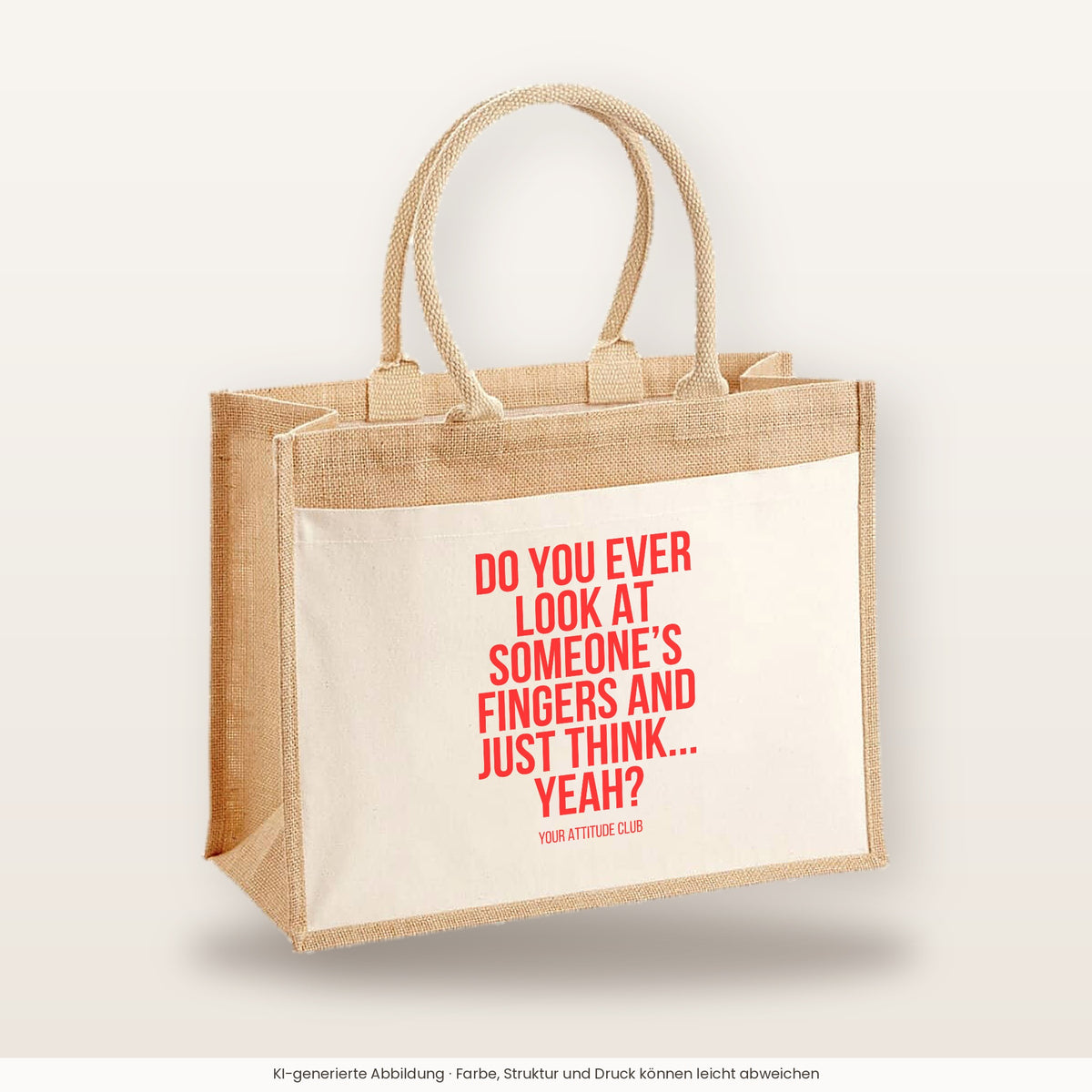 Do you ever look at someone's fingers and just think... yeah? – Jutetasche mit Spruch, große Jutetasche, Produktansicht