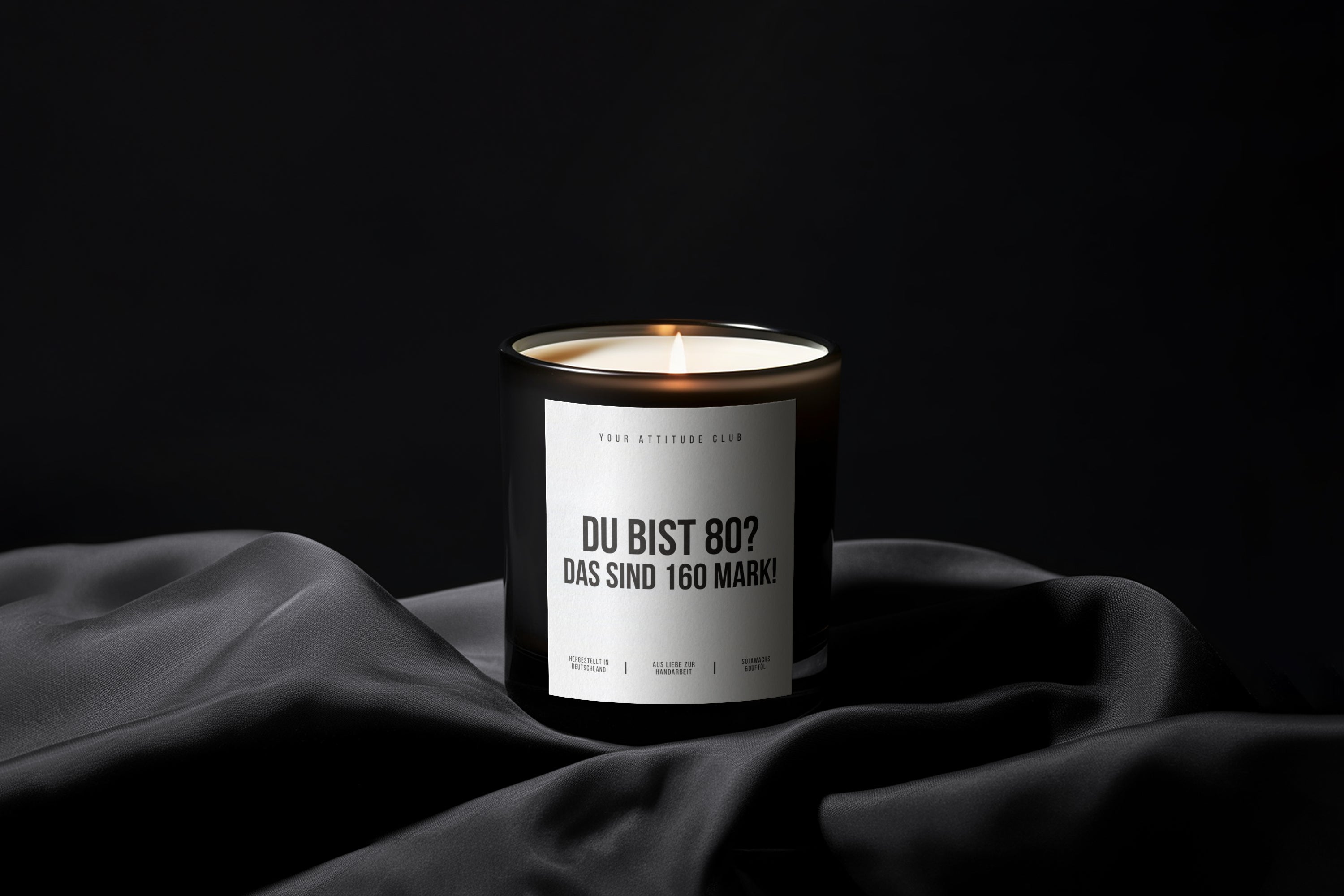 Du bist 80? Das sind 160 Mark! | Schwarze Luxuskerze | Weißes Etikett