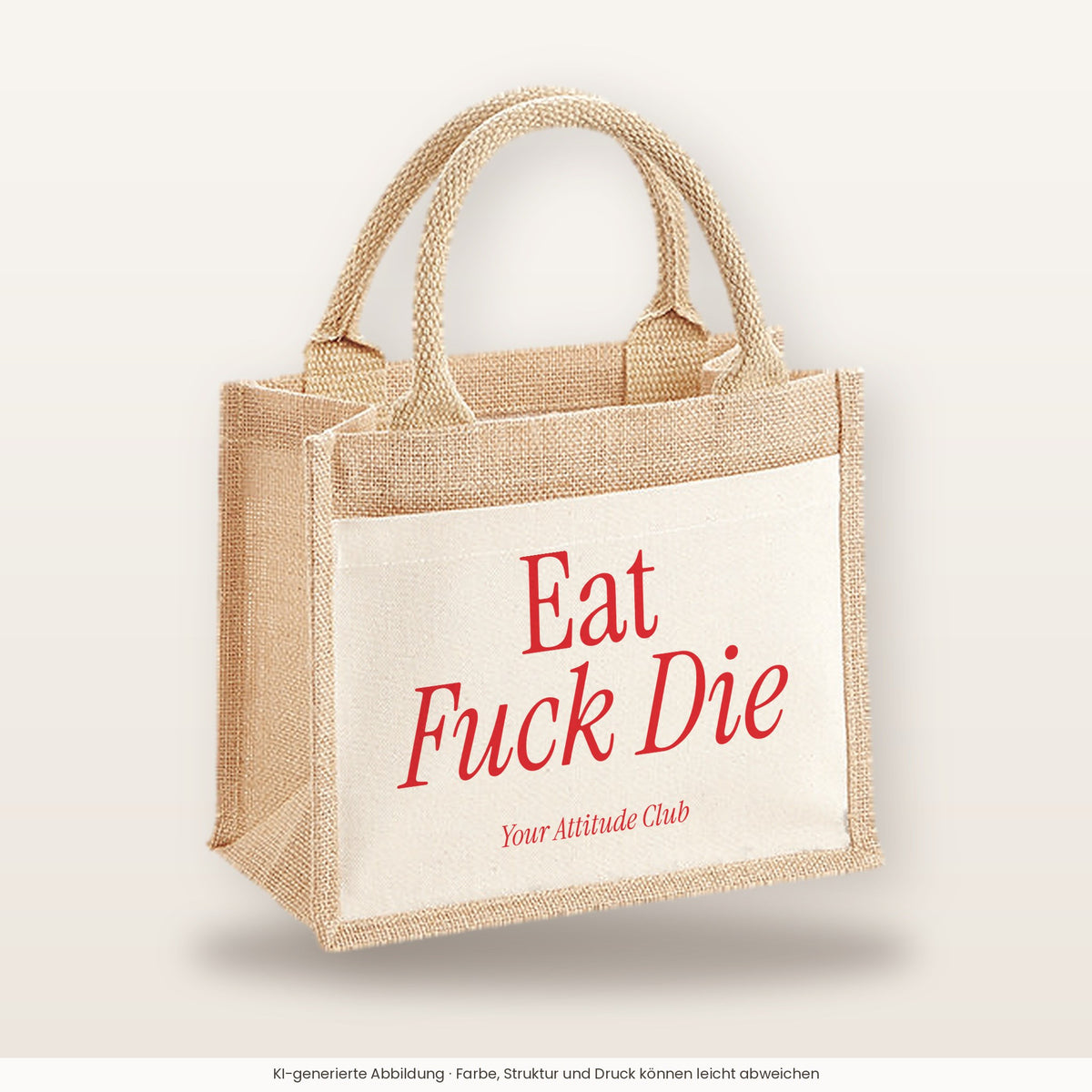 Eat Fuck Die – Jutetasche mit Spruch, kleine Jutetasche 26 × 22 cm