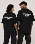 EMOTIONALLY UNAVAILABLE BUT ONLINE – schwarzes Unisex Oversize Shirt mit weißem Backprint, Dating Humor T-Shirt, freches Streetwear Geschenk