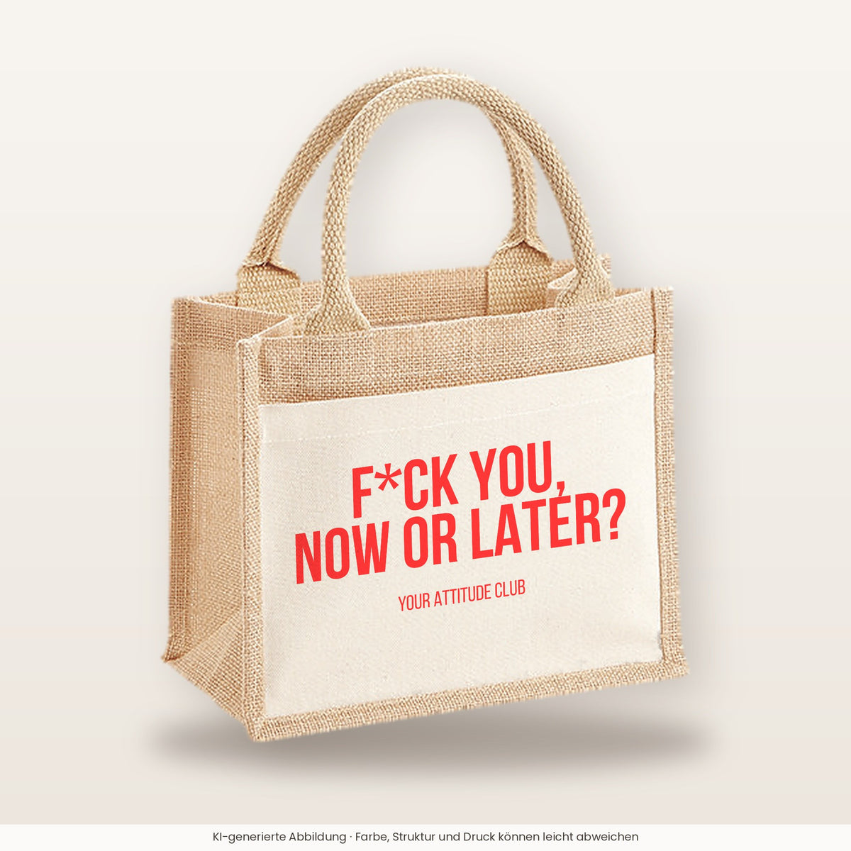 F*ck you, now or later? – Jutetasche mit Spruch, kleine Jutetasche 26 × 22 cm