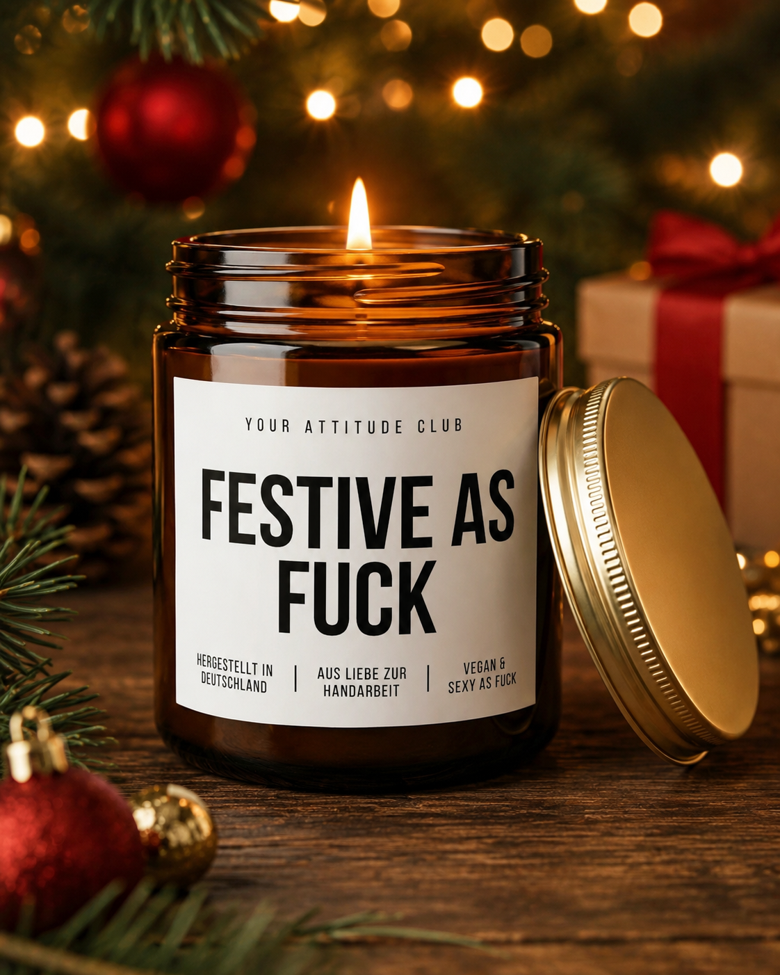 FESTIVE AS FUCK Weihnachtskerze mit Spruch | freche Duftkerze | lustiges Weihnachtsgeschenk | Wichtelgeschenk Erwachsene | Sojawachs Kerze handgemacht