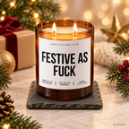 FESTIVE AS FUCK – Weihnachtskerze Naturgras Etikett | lustiges Weihnachtsgeschenk | Geschenk für Freunde, Kolleginnen & Familie | Geschenkidee Weihnachten