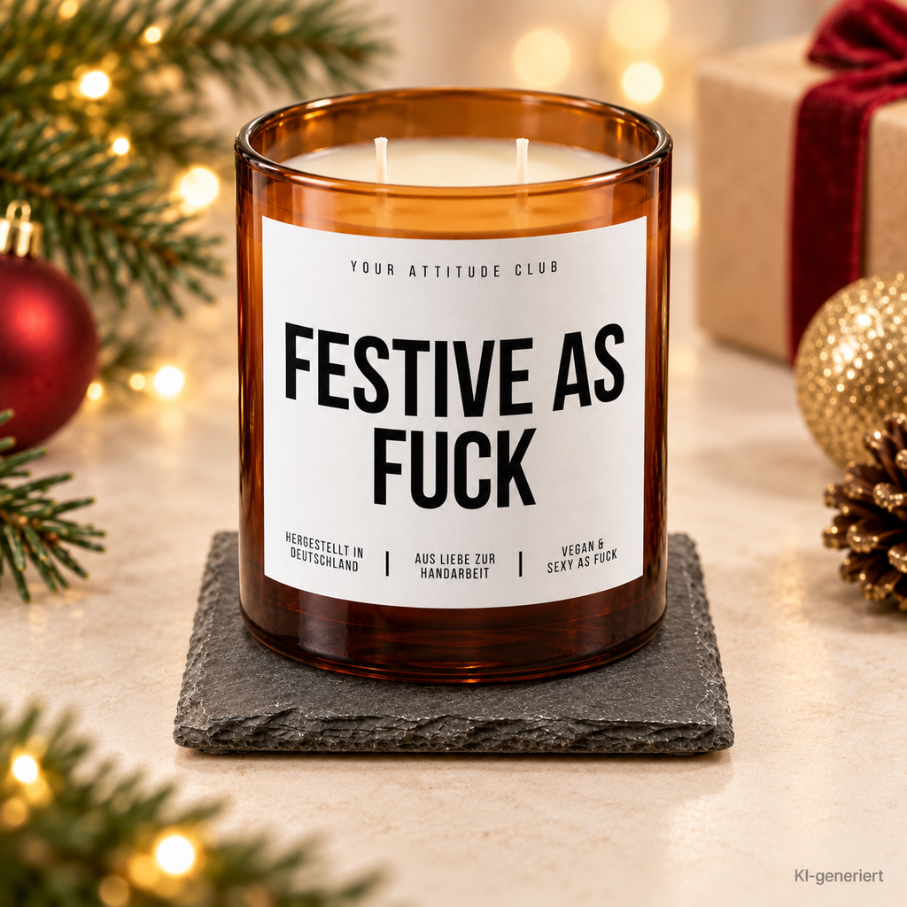FESTIVE AS FUCK – Weihnachtskerze Naturgras Etikett | lustiges Weihnachtsgeschenk | Geschenk für Freunde, Kolleginnen & Familie | Geschenkidee Weihnachten