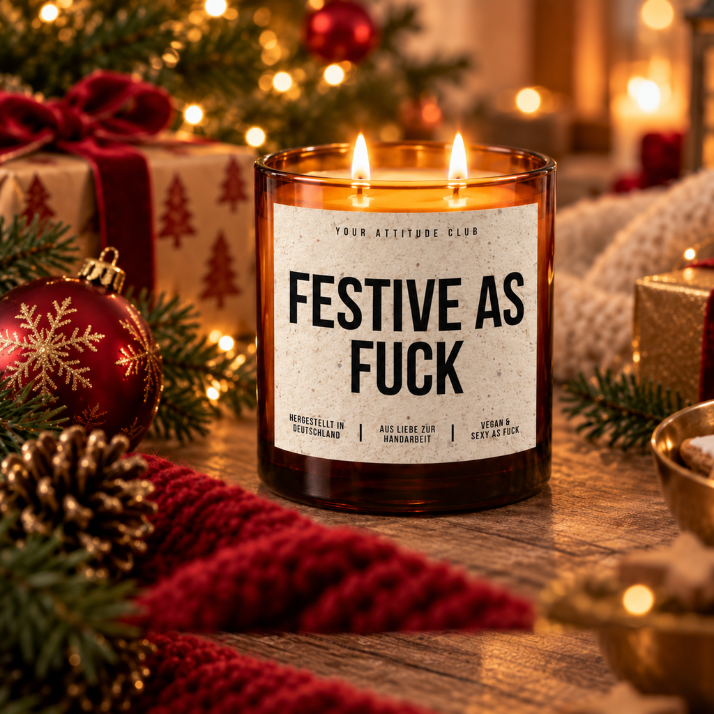 FESTIVE AS FUCK – Weihnachtskerze Naturgras Etikett | lustiges Weihnachtsgeschenk | Geschenk für Freunde, Kolleginnen & Familie | Geschenkidee Weihnachten