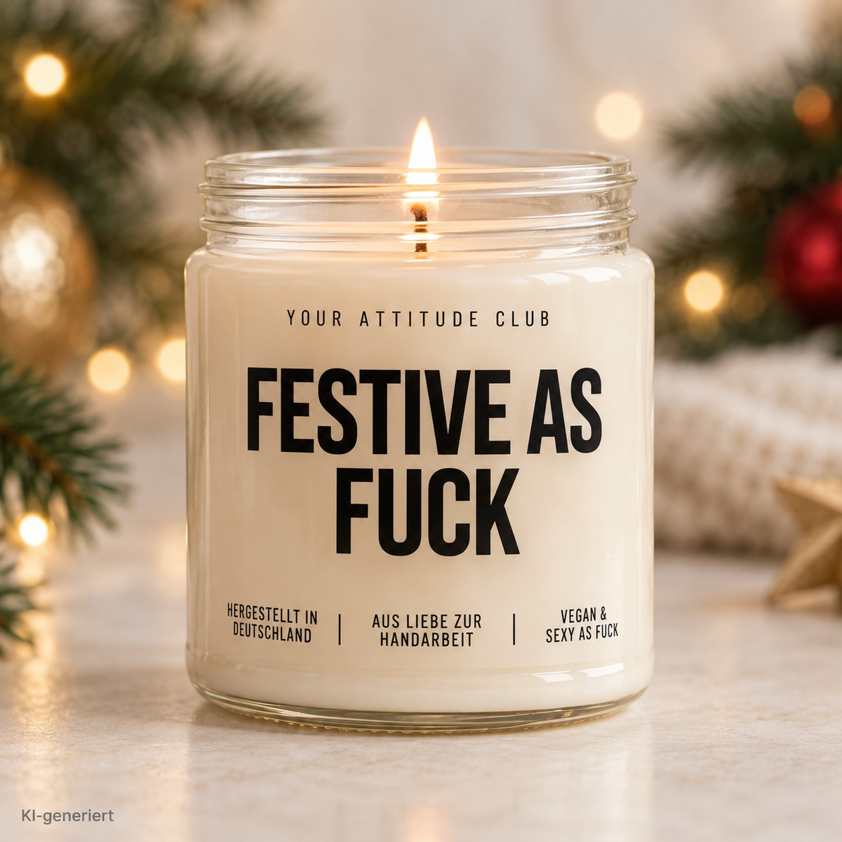FESTIVE AS FUCK | Weihnachtskerze Duftkerze Weihnachten Weihnachtsgeschenk Geschenkidee Wichtelgeschenk für Freundin Kollegin Partner