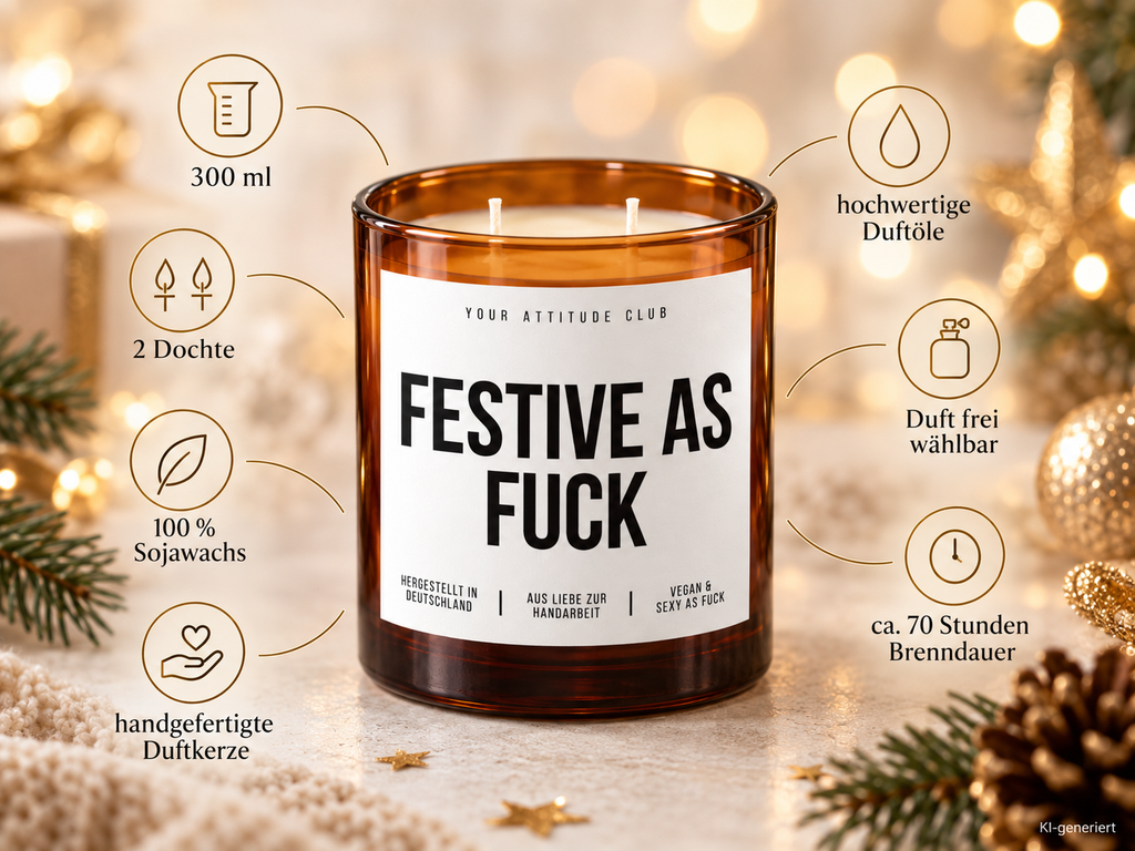 FESTIVE AS FUCK – Weihnachtskerze | Lustiges Weihnachtsgeschenk | Geschenk für Freunde, Kolleg:innen & Familie | Wichtelgeschenk Weihnachten