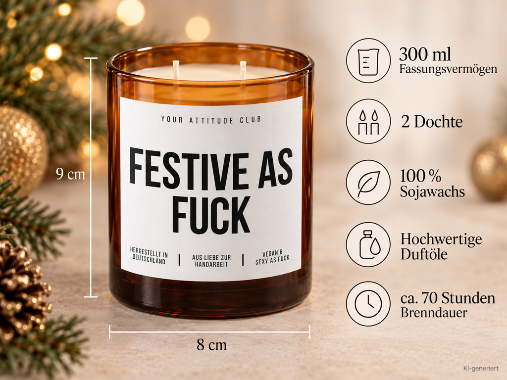 FESTIVE AS FUCK – Weihnachtskerze | Lustiges Weihnachtsgeschenk | Geschenk für Freunde, Kolleg:innen & Familie | Wichtelgeschenk Weihnachten