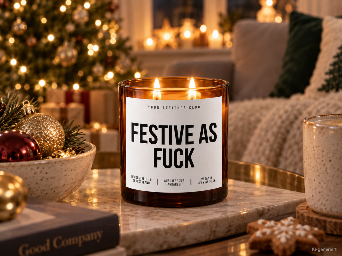 FESTIVE AS FUCK – Weihnachtskerze Naturgras Etikett | lustiges Weihnachtsgeschenk | Geschenk für Freunde, Kolleginnen & Familie | Geschenkidee Weihnachten