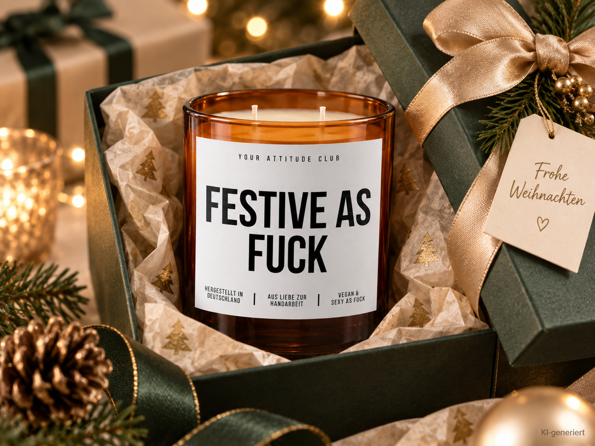 FESTIVE AS FUCK – Weihnachtskerze Naturgras Etikett | lustiges Weihnachtsgeschenk | Geschenk für Freunde, Kolleginnen & Familie | Geschenkidee Weihnachten