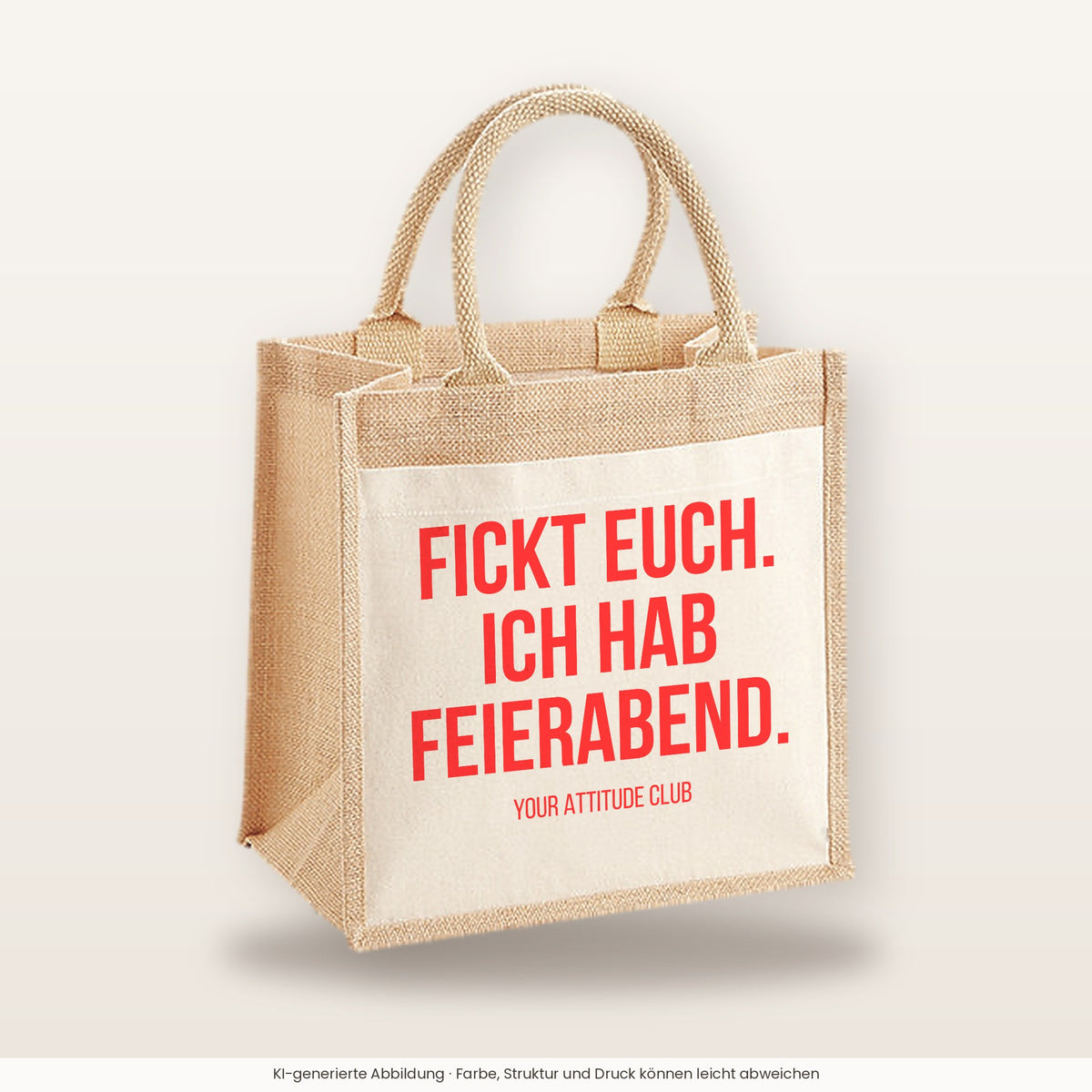 Fickt euch. Ich hab Feierabend. – Jutetasche mit Spruch, mittlere Jutetasche 30 × 30 cm