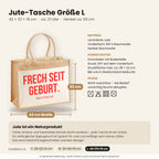 Frech seit Geburt. – Jutetasche mit Spruch, Maße, Material und Pflege