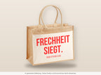 Frechheit siegt. – Jutetasche mit Spruch, große Jutetasche, Detailansicht