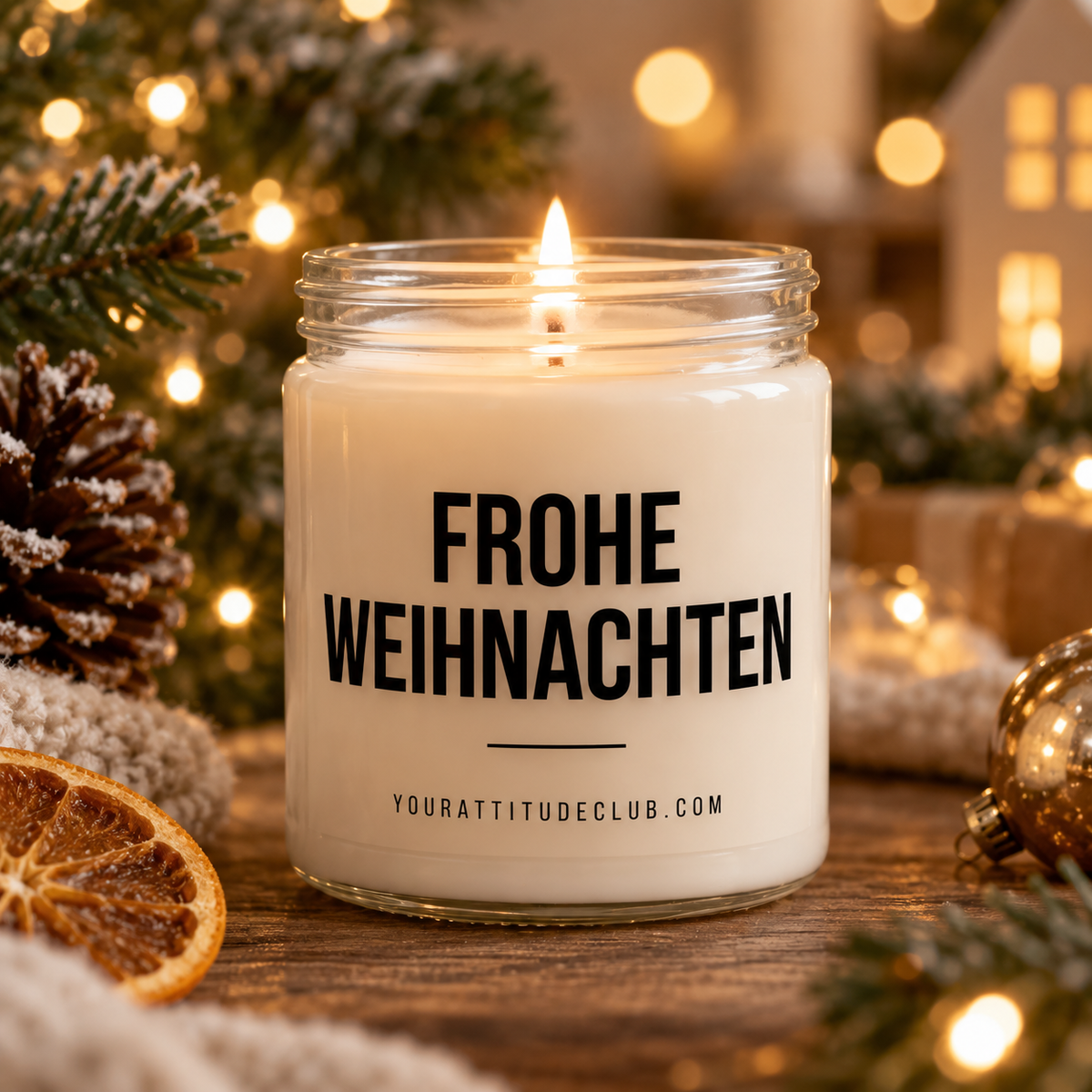 FROHE WEIHNACHTEN | Weihnachtskerze, Weihnachtsgeschenk, Geschenk für Familie, Freunde, Kollegen, Nachbarn, Wichtelgeschenk