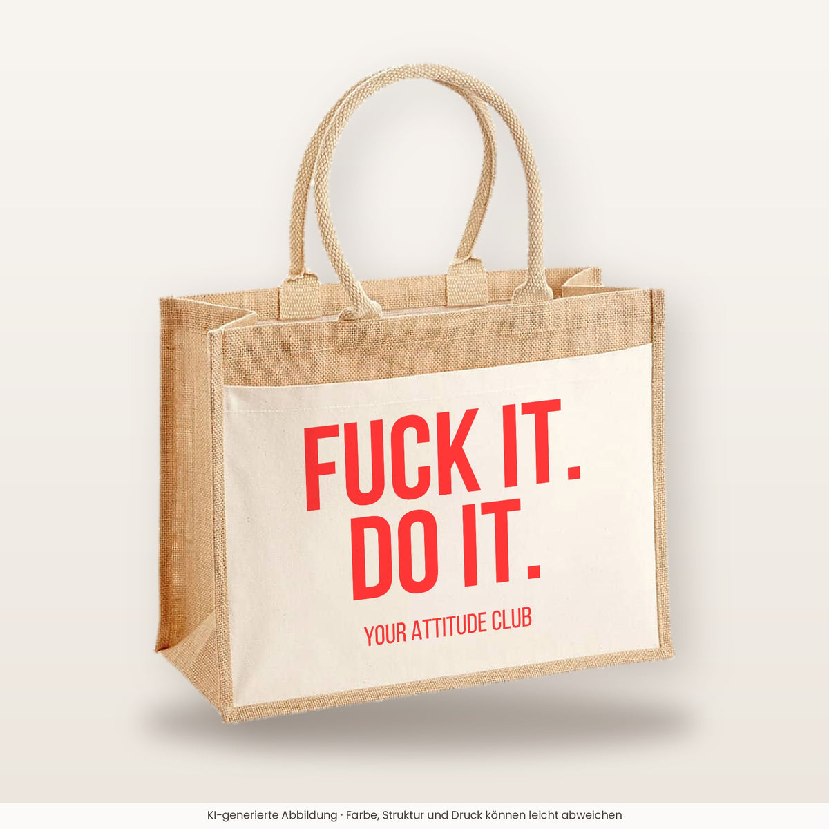 Fuck it. Do it. – Jutetasche mit Spruch, große Jutetasche, Produktansicht