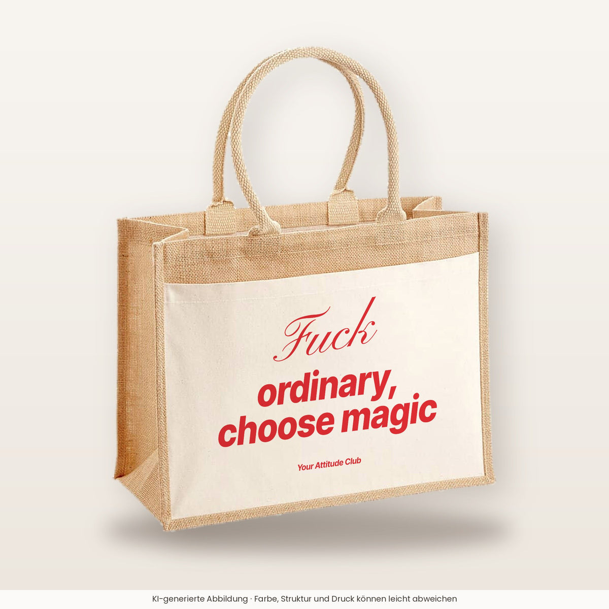 Fuck Ordinary, Choose Magic – Jutetasche mit Spruch, große Jutetasche, Produktansicht