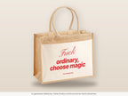 Fuck Ordinary, Choose Magic – Jutetasche mit Spruch, große Jutetasche, Detailansicht