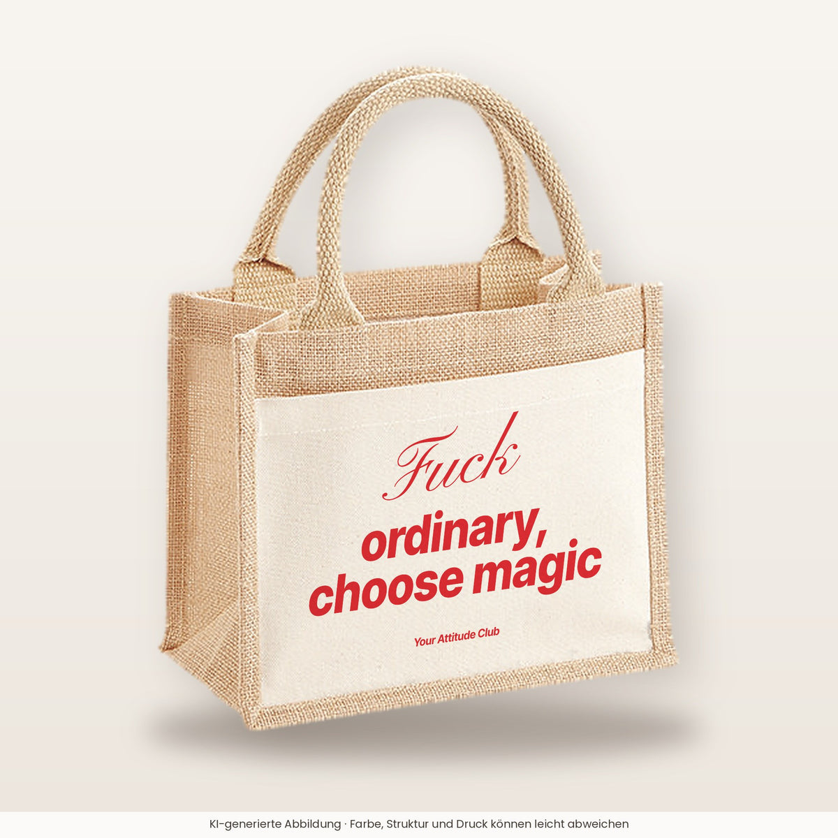Fuck Ordinary, Choose Magic – Jutetasche mit Spruch, kleine Jutetasche 26 × 22 cm
