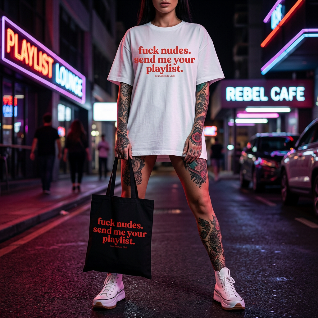 fuck nudes. send me your playlist. Beutel – Baumwoll Tragetasche mit Spruch, Shopper Bag Damen Herren, Statement Stoffbeutel groß, Streetwear Tasche