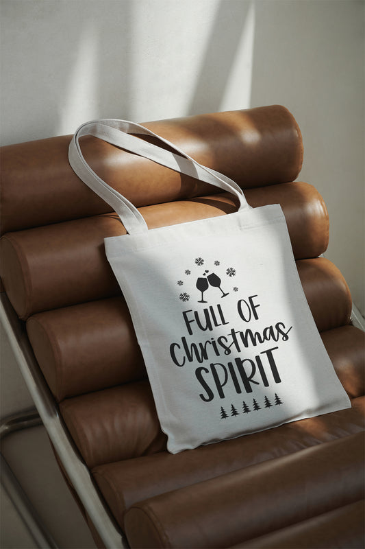 Full of Christmas Spirit Baumwolltasche Weihnachts Stoffbeutel Geschenkidee Spruch Tasche 38x42 cm Shopper nachhaltig lustig individuell bedruckt