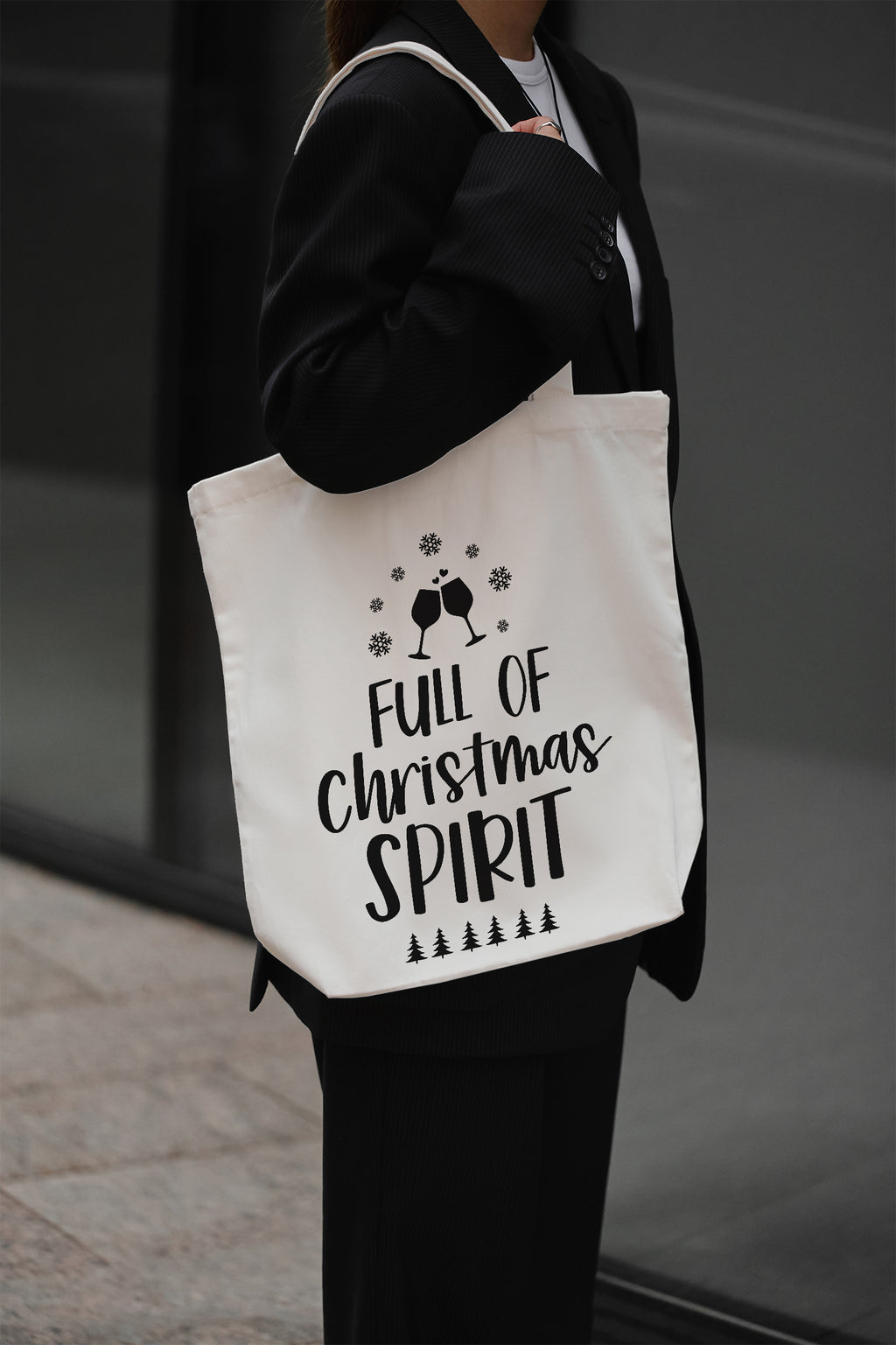 Full of Christmas Spirit Baumwolltasche Weihnachts Stoffbeutel Geschenkidee Spruch Tasche 38x42 cm Shopper nachhaltig lustig individuell bedruckt
