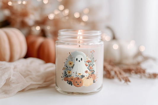 Ghost Pumpkin Candle Herbst Kerze Glas | vegane Sojawachs Duftkerze | Halloween Kerze Geschenkidee Frauen Cozy Autumn Candle