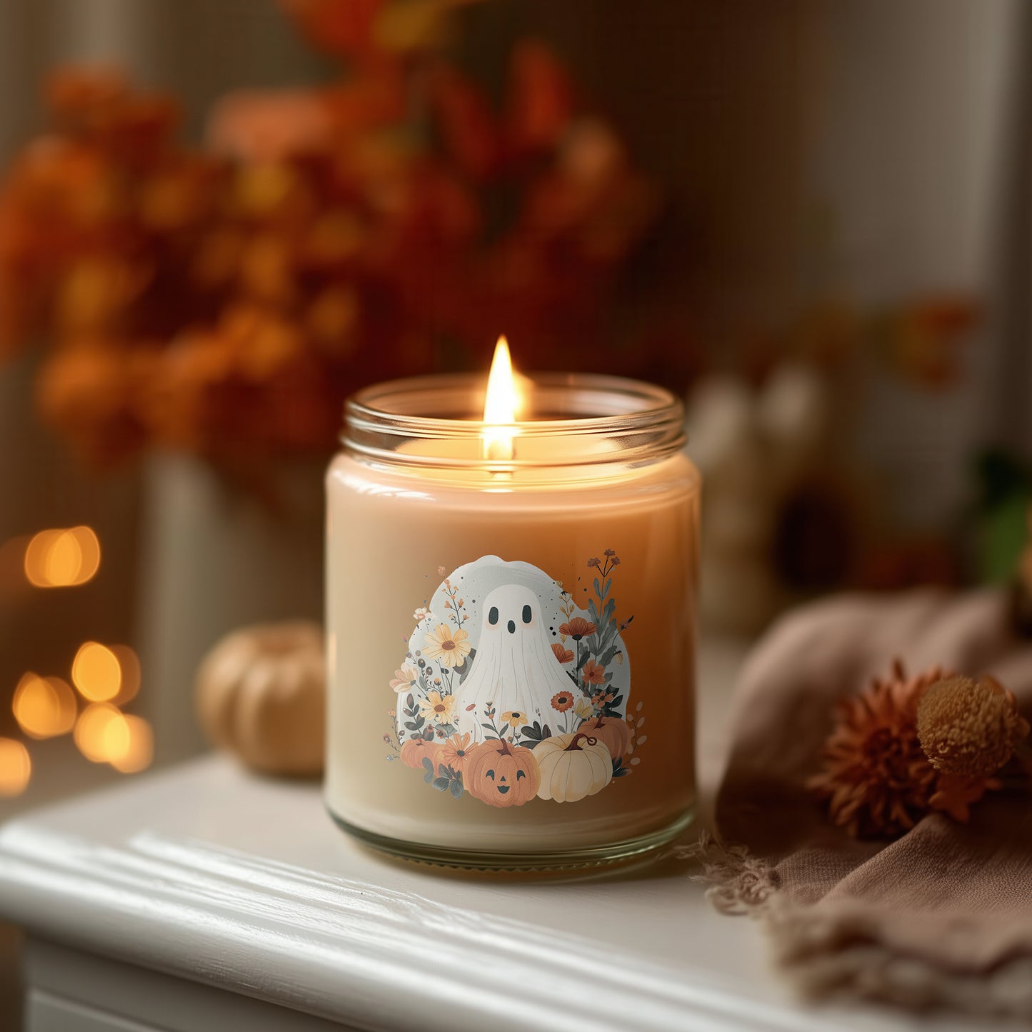 Ghost Pumpkin Candle Herbst Kerze Glas | vegane Sojawachs Duftkerze | Halloween Kerze Geschenkidee Frauen Cozy Autumn Candle