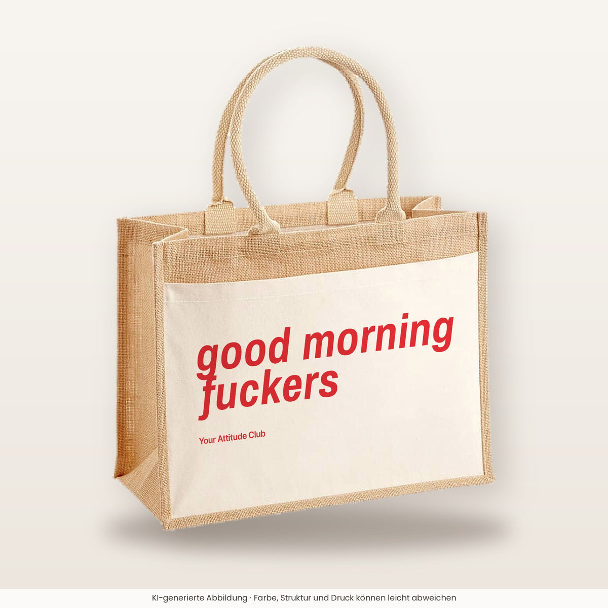 Good Morning Fuckers – Jutetasche mit Spruch, große Jutetasche, Produktansicht