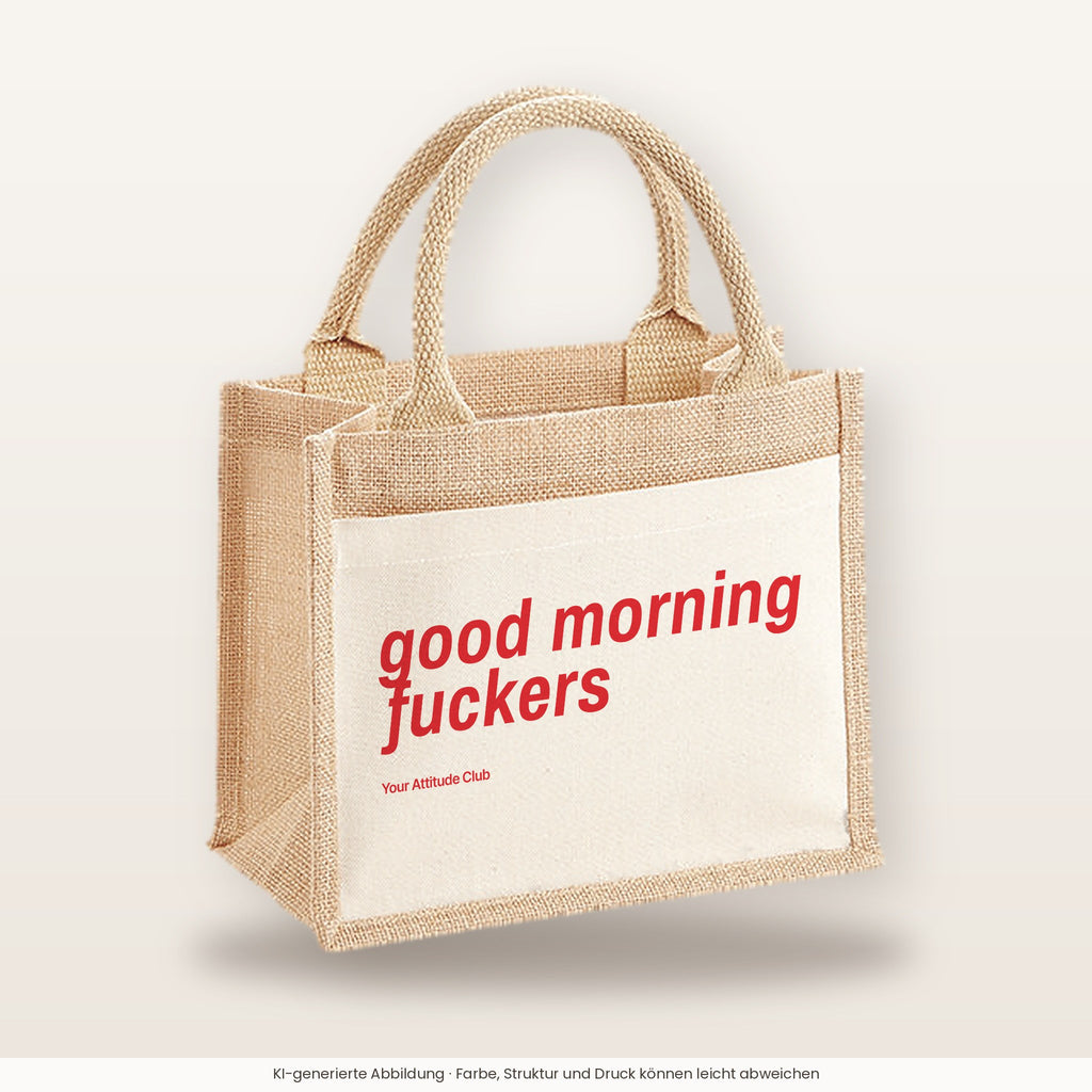 Good Morning Fuckers – Jutetasche mit Spruch, kleine Jutetasche 26 × 22 cm