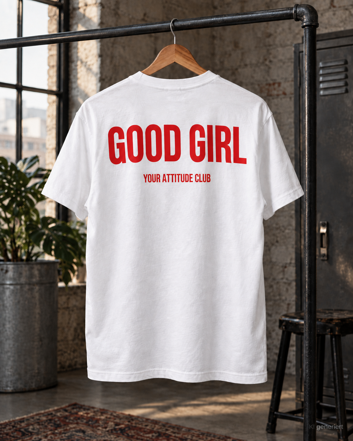 GOOD GIRL – Unisex Statement T-Shirt Weiß mit rotem Backprint | freches doppeldeutiges Sprüche Shirt