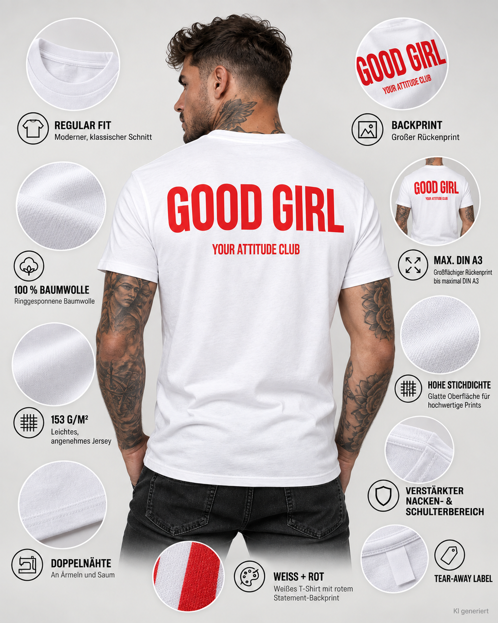 GOOD GIRL – Unisex Statement T-Shirt Weiß mit rotem Backprint | freches doppeldeutiges Sprüche Shirt