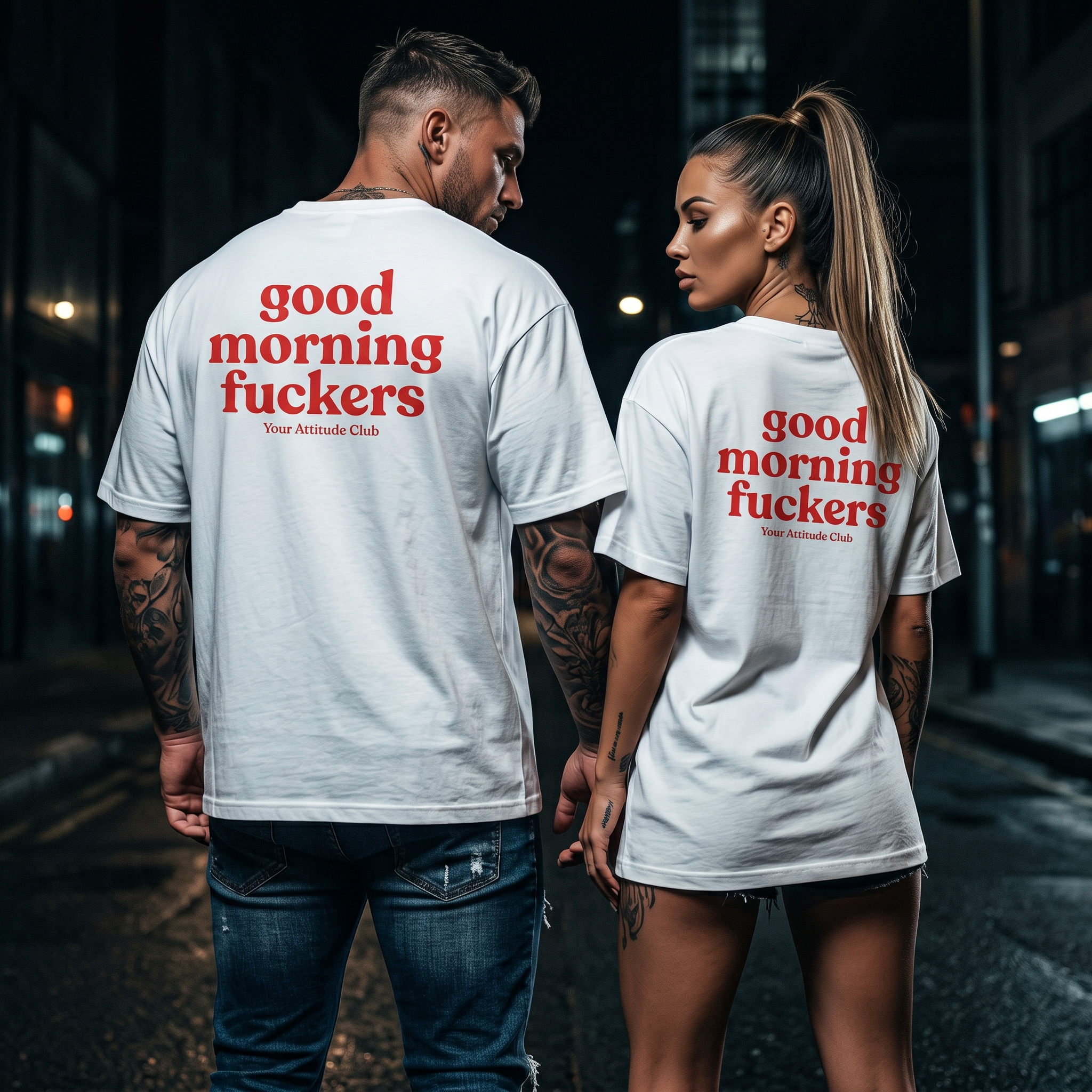Good morning f*ckers Shirt mit Backprint – Oversize Unisex T-Shirt aus 100% Baumwolle, Statement Streetwear, Geschenkidee
