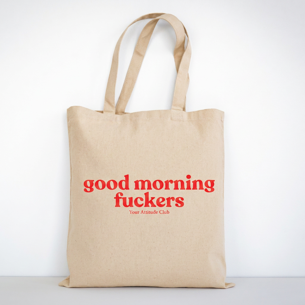 Good morning fuckers Beutel – Baumwoll Tragetasche mit Spruch, Shopper Bag Damen Herren, Statement Stoffbeutel groß, Streetwear Tasche nachhaltig