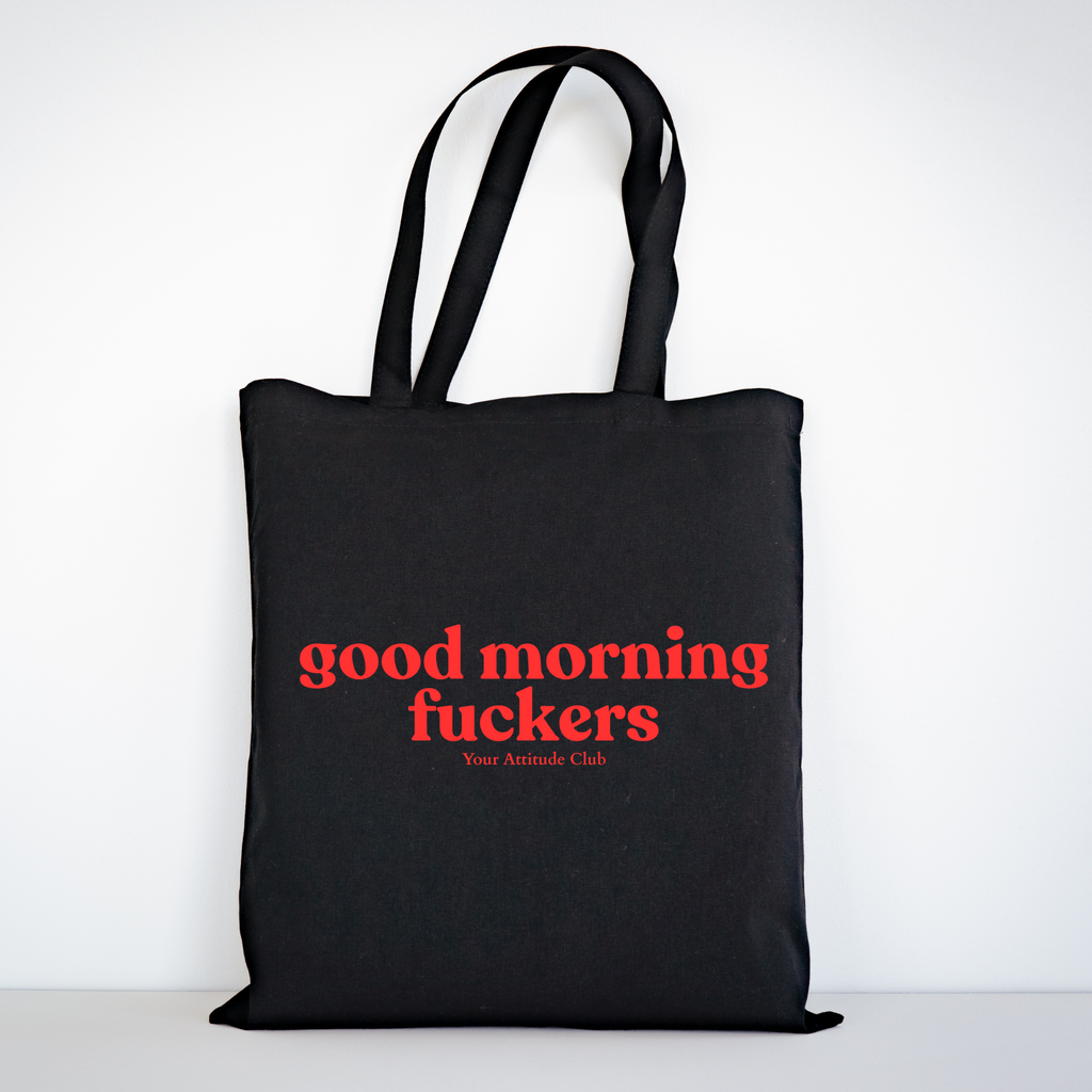 Good morning fuckers Beutel – Baumwoll Tragetasche mit Spruch, Shopper Bag Damen Herren, Statement Stoffbeutel groß, Streetwear Tasche nachhaltig