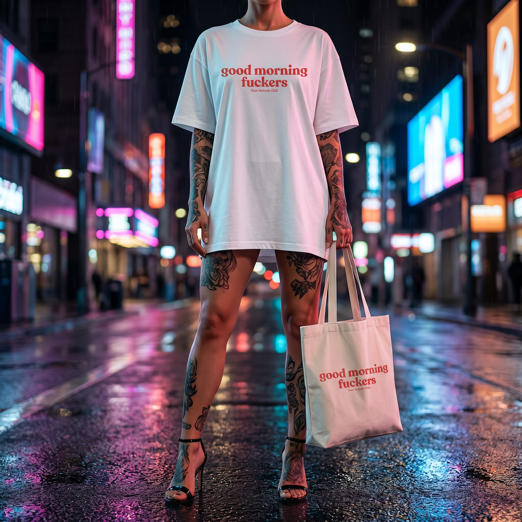 Good morning fuckers Beutel – Baumwoll Tragetasche mit Spruch, Shopper Bag Damen Herren, Statement Stoffbeutel groß, Streetwear Tasche nachhaltig