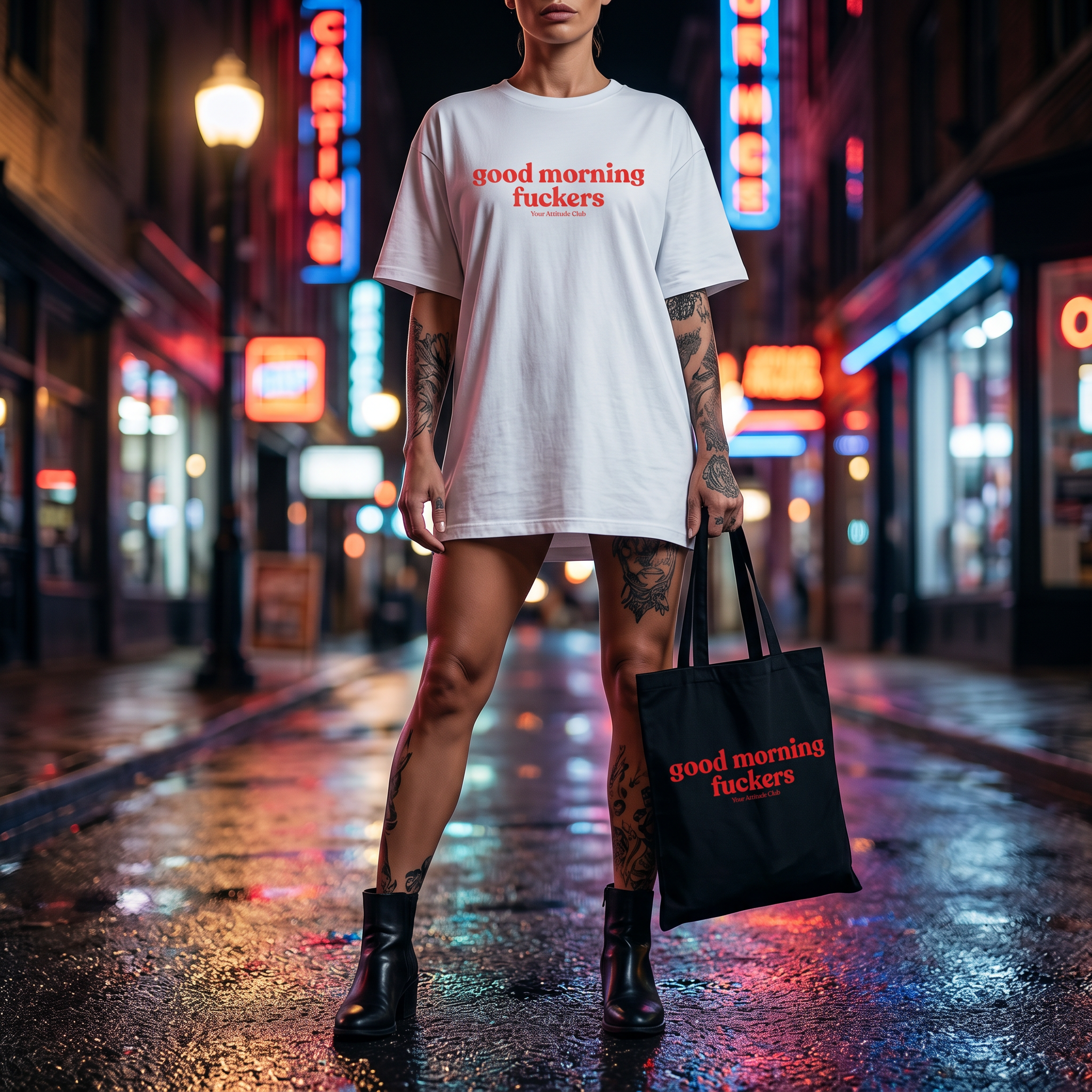 Good morning fuckers Beutel – Baumwoll Tragetasche mit Spruch, Shopper Bag Damen Herren, Statement Stoffbeutel groß, Streetwear Tasche nachhaltig