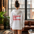 Hässlicher Pulli. Heiße Frau – weißer Hoodie mit rotem Backprint, Damen im Loft