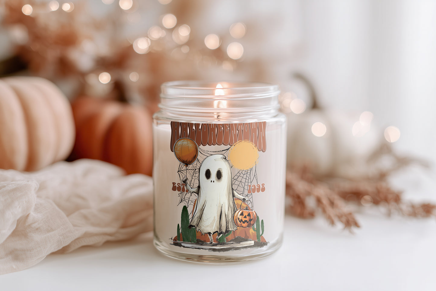 Halloween Kerze Halloweentown Ghost | vegane Duftkerze Glas, spooky Season Deko, Herbstkerze, Geschenkidee, cosy Sojawachs Kerze