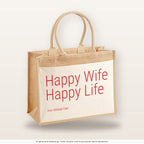 Happy Wife Happy Life – Jutetasche mit Spruch, große Jutetasche, Produktansicht