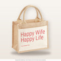 Happy Wife Happy Life – Jutetasche mit Spruch, kleine Jutetasche 26 × 22 cm