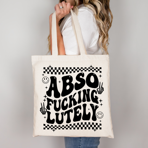 Abso-Fucking-Lutely Tote Bag Baumwolltasche 38x42cm Rosa Beige | DTG Druck | Witzige Statement Einkaufstasche | Bügelbild Upcycling Geschenkidee