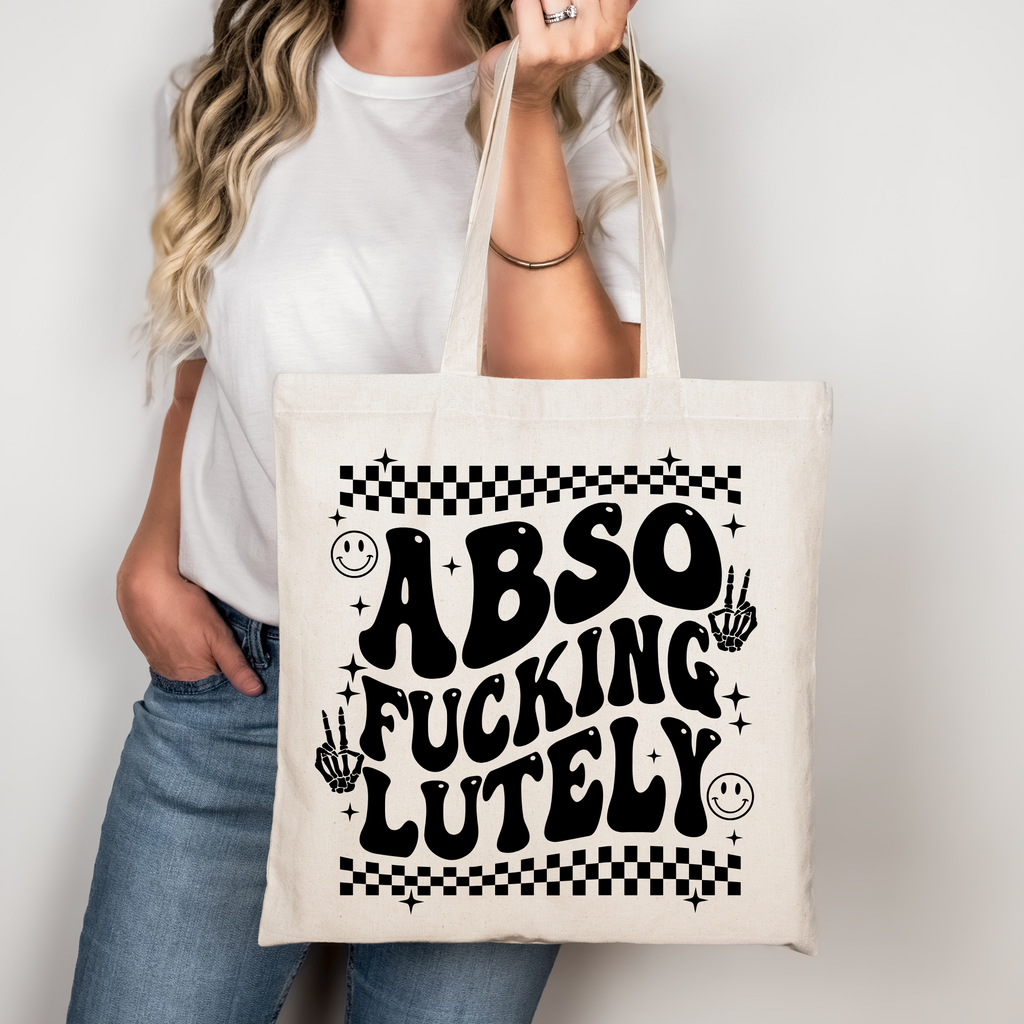 Abso-Fucking-Lutely Tote Bag Baumwolltasche 38x42cm Rosa Beige | DTG Druck | Witzige Statement Einkaufstasche | Bügelbild Upcycling Geschenkidee